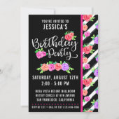 Edgy Rose & Moderne Stripes Invitation Anniversair (Devant)