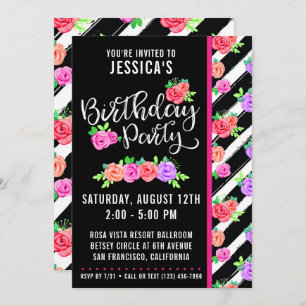 Edgy Rose & Moderne Stripes Invitation Anniversair