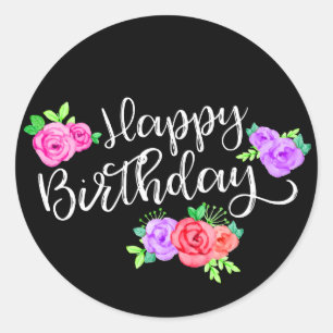 Edgy Rozen & Modern Stripes Trendy Happy Birthday Ronde Sticker