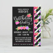 Edgy Rozen & Modern Stripes Verjaardagsuitnodiging Kaart (Staand voorkant)