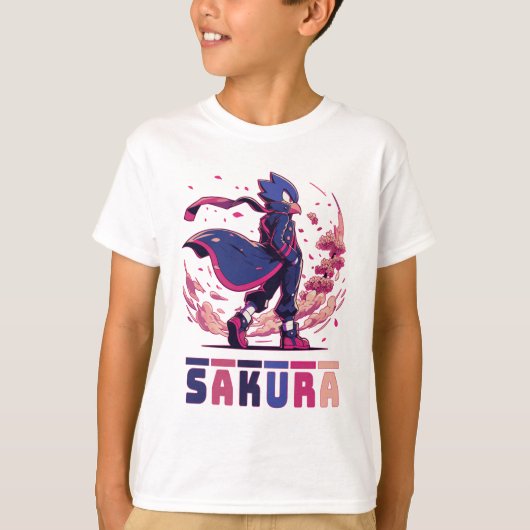 Edgy Sakura Warrior Bird Anime Illustration T-shirt (Voorkant)