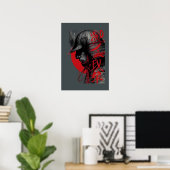 Edgy Samurai Warrior Japanese Ink Red Sun Poster (Thuiskantoor)