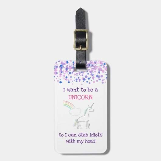 Edgy Unicorn met regenboog en Confetti Funny Bagagelabel (Voorkant verticaal)
