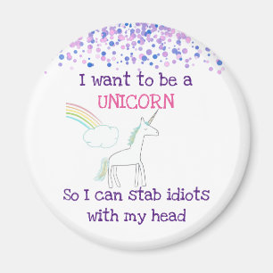 Edgy Unicorn met regenboog en Confetti Funny Magneet