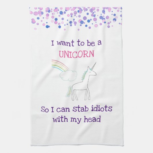 Edgy Unicorn met regenboog en Confetti Funny Theedoek (Verticaal)