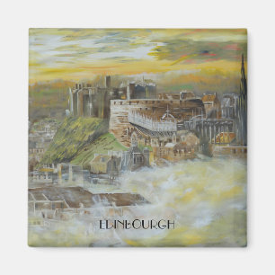 Edinbourgh castle ocher beige schilderij Scotland Magneet
