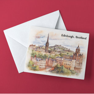 Edinburgh Schotland Stadsgezicht Aquarel Reizen Briefkaart