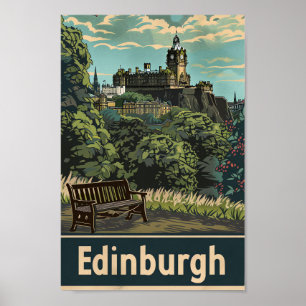 Edinburgh Schotland Vintage Travel Illustration Poster