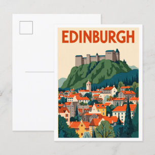 Edinburgh Scotland Art Vintage Illustration Travel Briefkaart