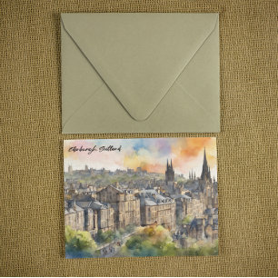 Edinburgh Scotland Castle Waterverf reizen Briefkaart