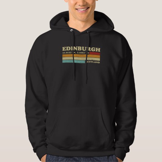 Edinburgh Scotland City Retro Longitude Latitude Hoodie (Voorkant)