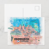 Edinburgh Scotland Travel Map Briefkaart (Voorkant / Achterkant)