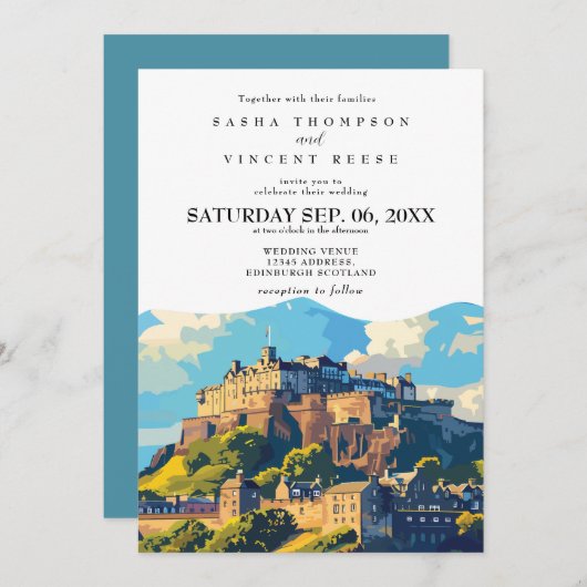 Edinburgh Scotland Wedding Invitation Retro (Devant / Derrière)