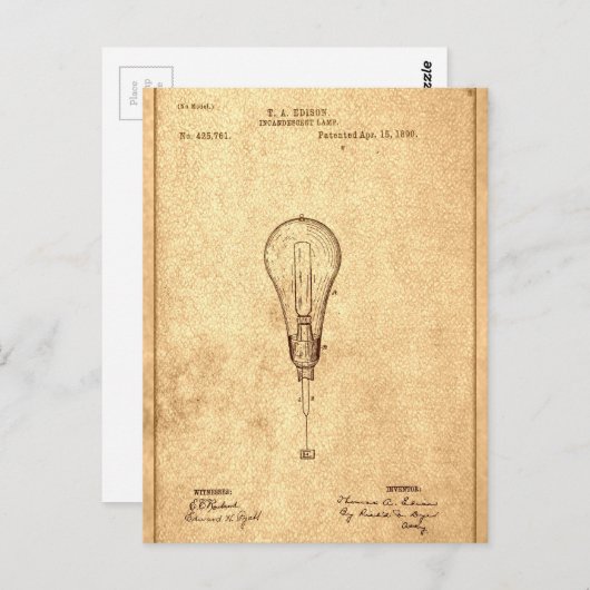 Edison Bulb Patent Briefkaart (Voorkant / Achterkant)