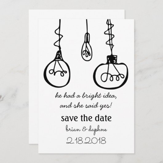 Edison Lightbulb Bewaar de datum Kaart (Voorkant / Achterkant)