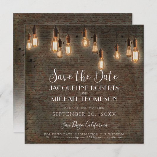  Edison Lights Brick Industrial Warehouse Save The Date (Voorkant / Achterkant)