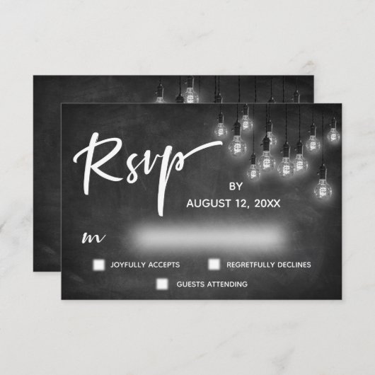 Edison Lights Chalkboard Moderne Calligraphie RSVP (Devant / Derrière)