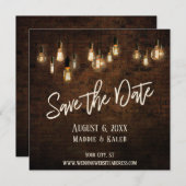 Edison Lights & Industrial Brown Brick Wall Save The Date (Voorkant / Achterkant)