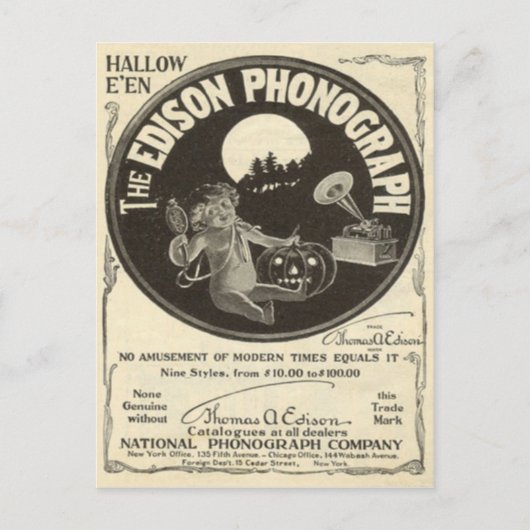 Edison Phonograph Halloween en Jack O Lantern Briefkaart (Voorkant)