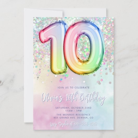Editable 10e anniversaire Invitation Modèle Rainbo (Devant)