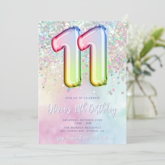 Editable 11e anniversaire Invitation Modèle Rainbo (Debout devant)