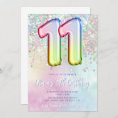 Editable 11e anniversaire Invitation Modèle Rainbo (Devant / Derrière)