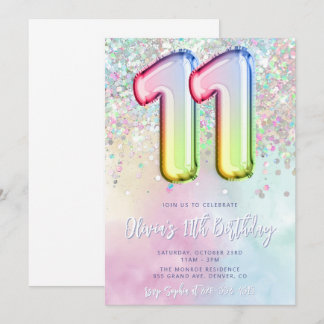 Editable 11e anniversaire Invitation Modèle Rainbo