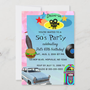 Editable 1950s Birthday Party Invitation Kaart