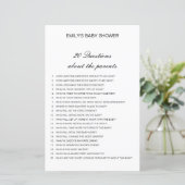 Editable 20 Vragen over het Baby shower van Ouders (Staand voorkant)