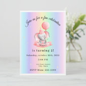 Editable 2nd Birthday Invitation Cute Elephant (Debout devant)