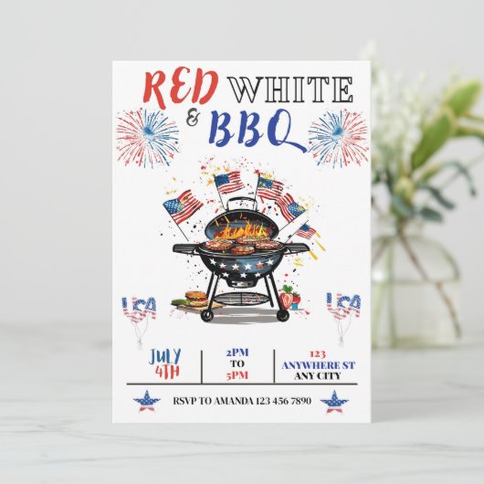 EDITABLE 4 juli Uitnodiging van het Feest, Rood Wi (Staand voorkant)