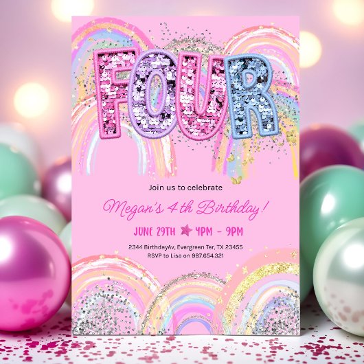 Editable 4e anniversaire Invitation Girl Editable