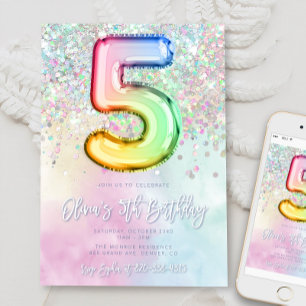 Editable 5e anniversaire Invitation Modèle Rainbow
