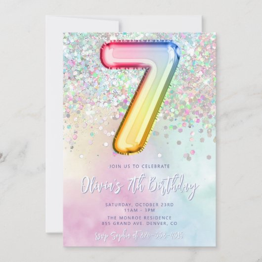 Editable 7e anniversaire Invitation Modèle Rainbow (Devant)