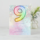 Editable 9e anniversaire Invitation Modèle Rainbow (Debout devant)
