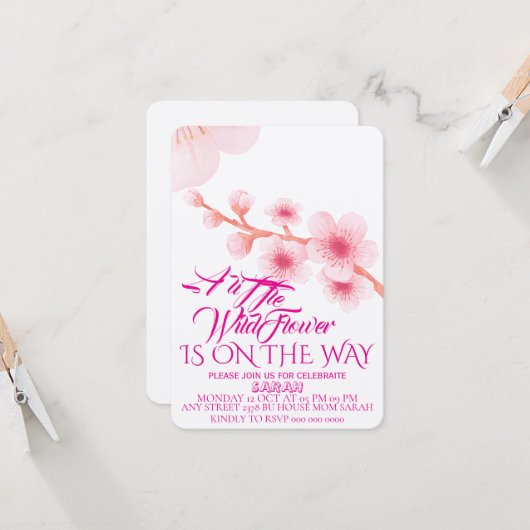 Editable A Little Wildflower Baby Shower Invitatio (Voorkant / Achterkant in situ)