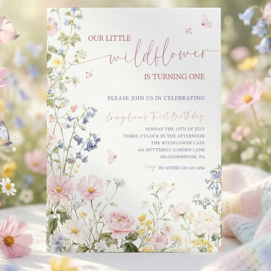 Editable A Little Wildflower Baby Shower Invitatio Kaart