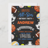 Editable All Star Sports Invitation Anniversaire (Devant)