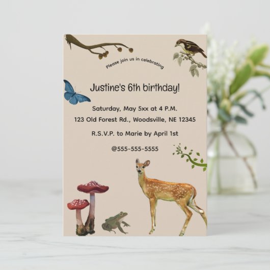 Editable Animals in de Uitnodiging van het Bos (Staand voorkant)