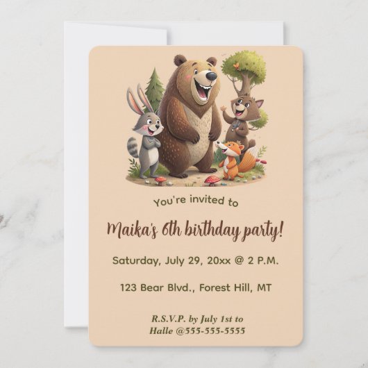 Editable Animals of the Forest Birthday Kaart (Voorkant)