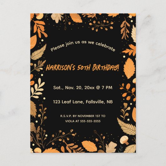 Editable Automne Anniversaire Invitation (Devant)