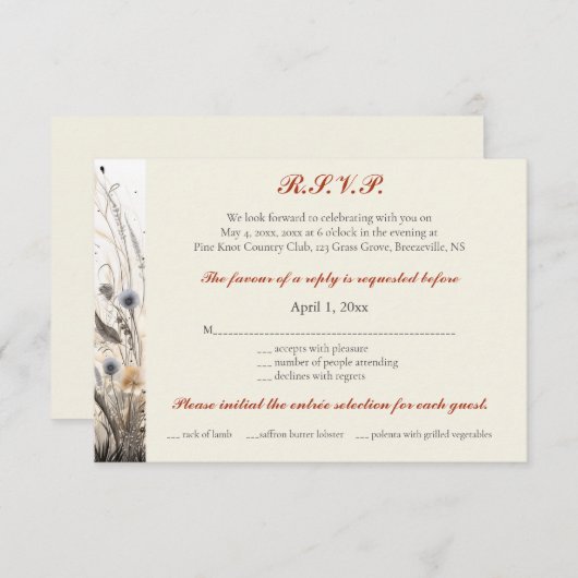 Editable Automne Breeze Fleurs sauvages Cartes RSV (Devant / Derrière)