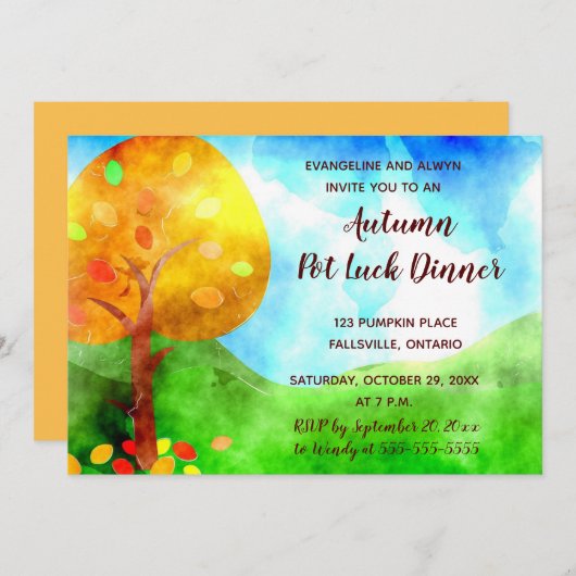 Editable Autumn Leaves Invitation Kaarten (Voorkant / Achterkant)