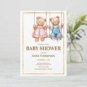 Editable Baby Shower – Cute Teddy Bear Kaart (Staand voorkant)