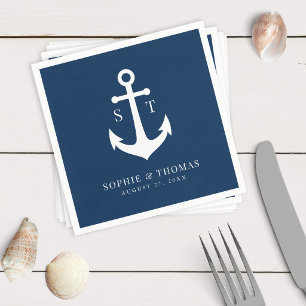 Editable Background Color Monogram Anchor Wedding Servet