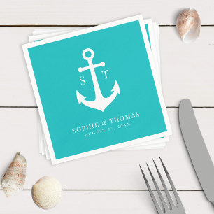 Editable Background Color Monogram Anchor Wedding Servet