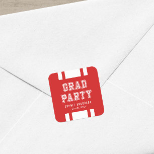 Editable Background Color Varsity Graduation Party Vierkante Sticker