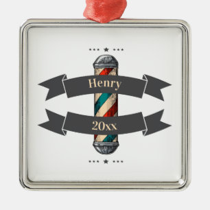 Editable Barbershop Hairdresser Metal Ornament