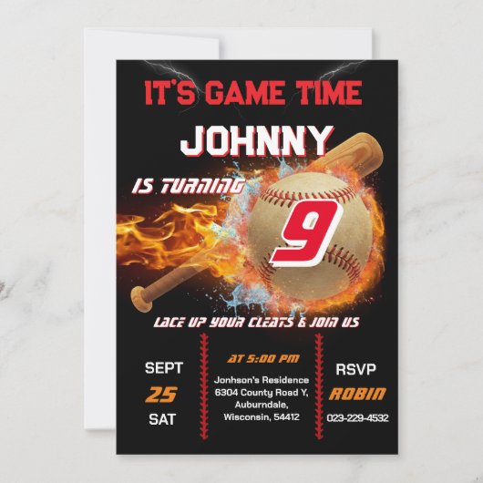 Editable Baseball Birthday Invitation (Devant)