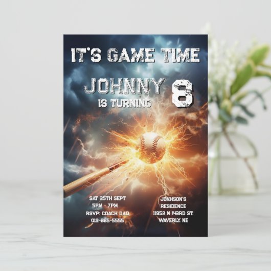 Editable Baseball Birthday Invitation (Debout devant)